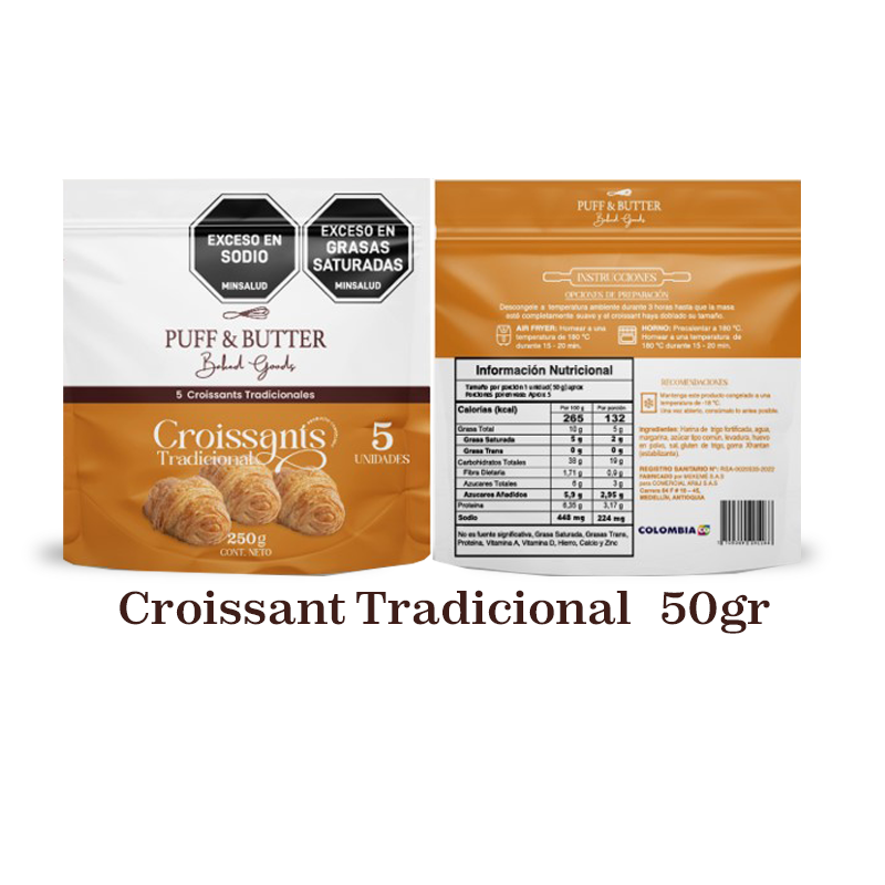 PAQUETE CROISSANTS TRADICIONAL X 5 UNIDADES 50 gr